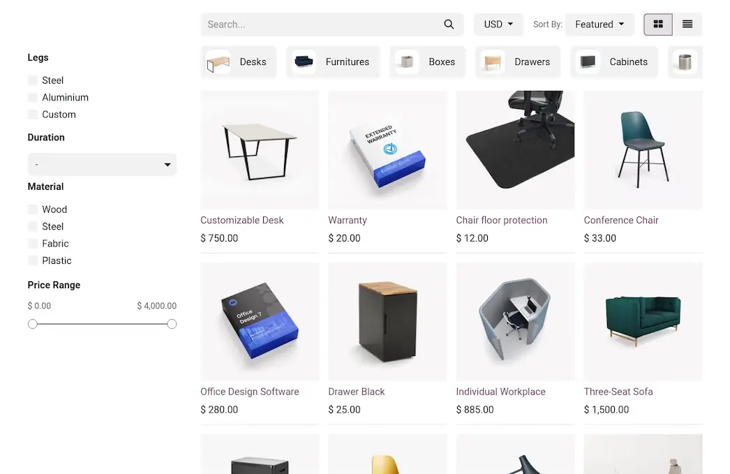 Catálogo de productos en Odoo